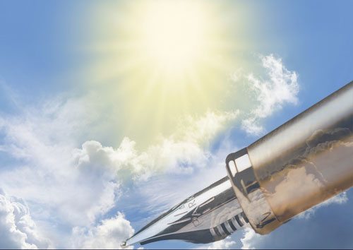 Gold pens falling from Heaven